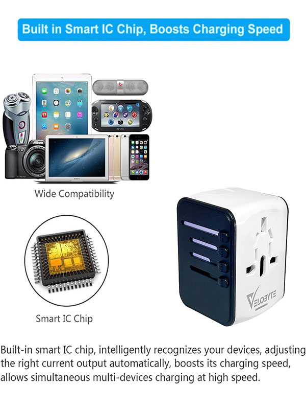 VELOBYTE Universal International Travel Power Adapter - White